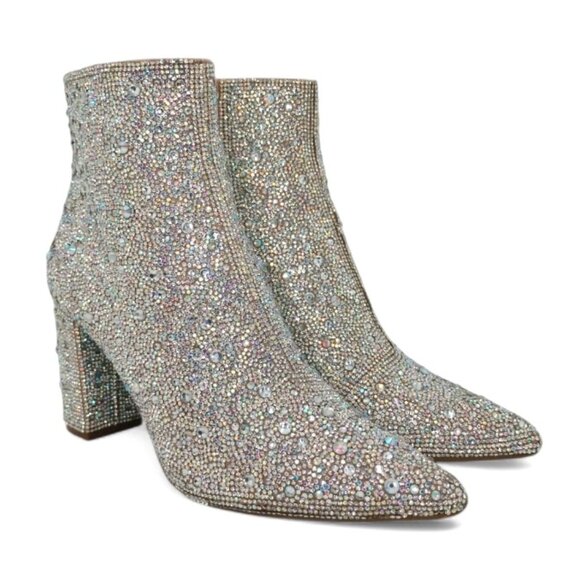 Betsey Johnson Size 8 Cady Rhinestones Embellished Block Heel Ankle Booties - Picture 8 of 15